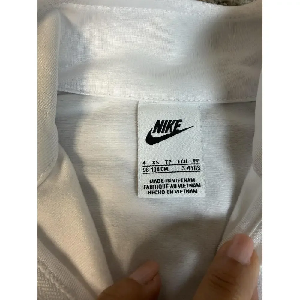 Nike Track Jacket Boys 4 White Black Full Zip Athletic Swoosh Logo Activewear